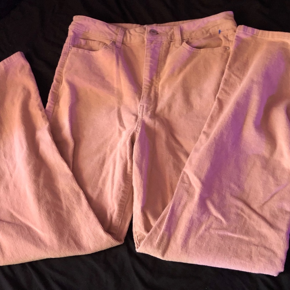 Light pink ribbed velvet denim jeans lowrise